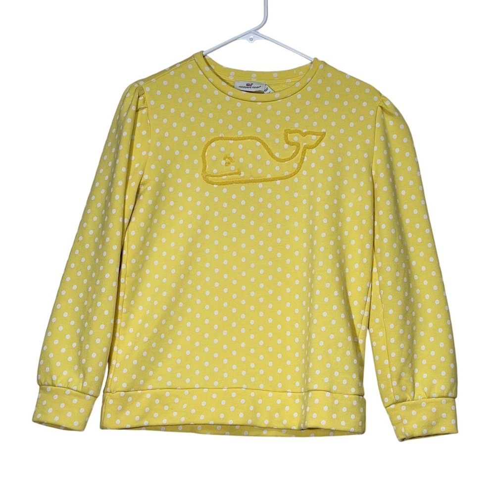 Vineyard Vines Girls Whale Sweatshirt Yellow Polka Dot Pullover Size L 14